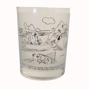 Vintage Bill Davey 70s Fishing Theme Comic Cartoon Whiskey Barware Frosted/Clear